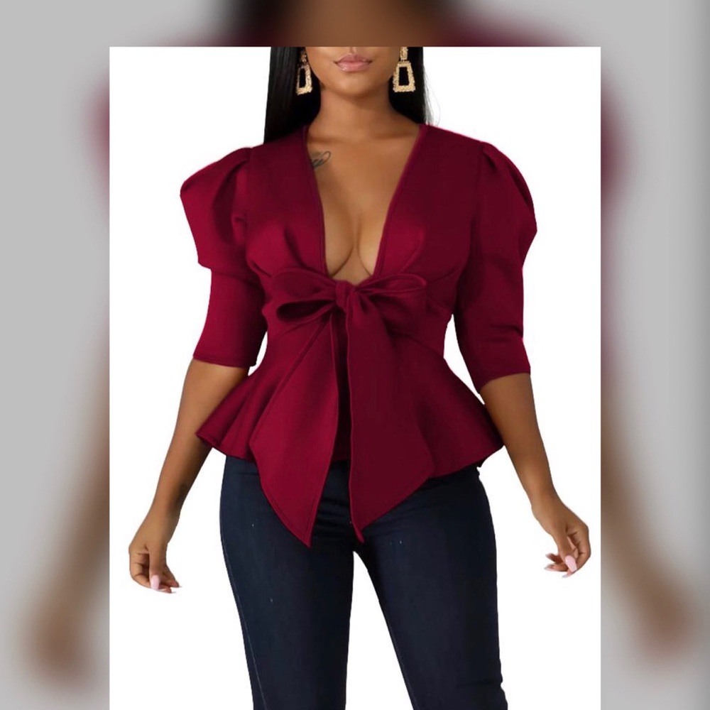 Sexy Bow Blouse, Burgundy